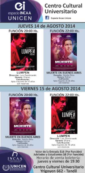 Programación semanal en el Cine Incaa de la Unicen Programación semanal en el Cine Incaa de la Unicen
